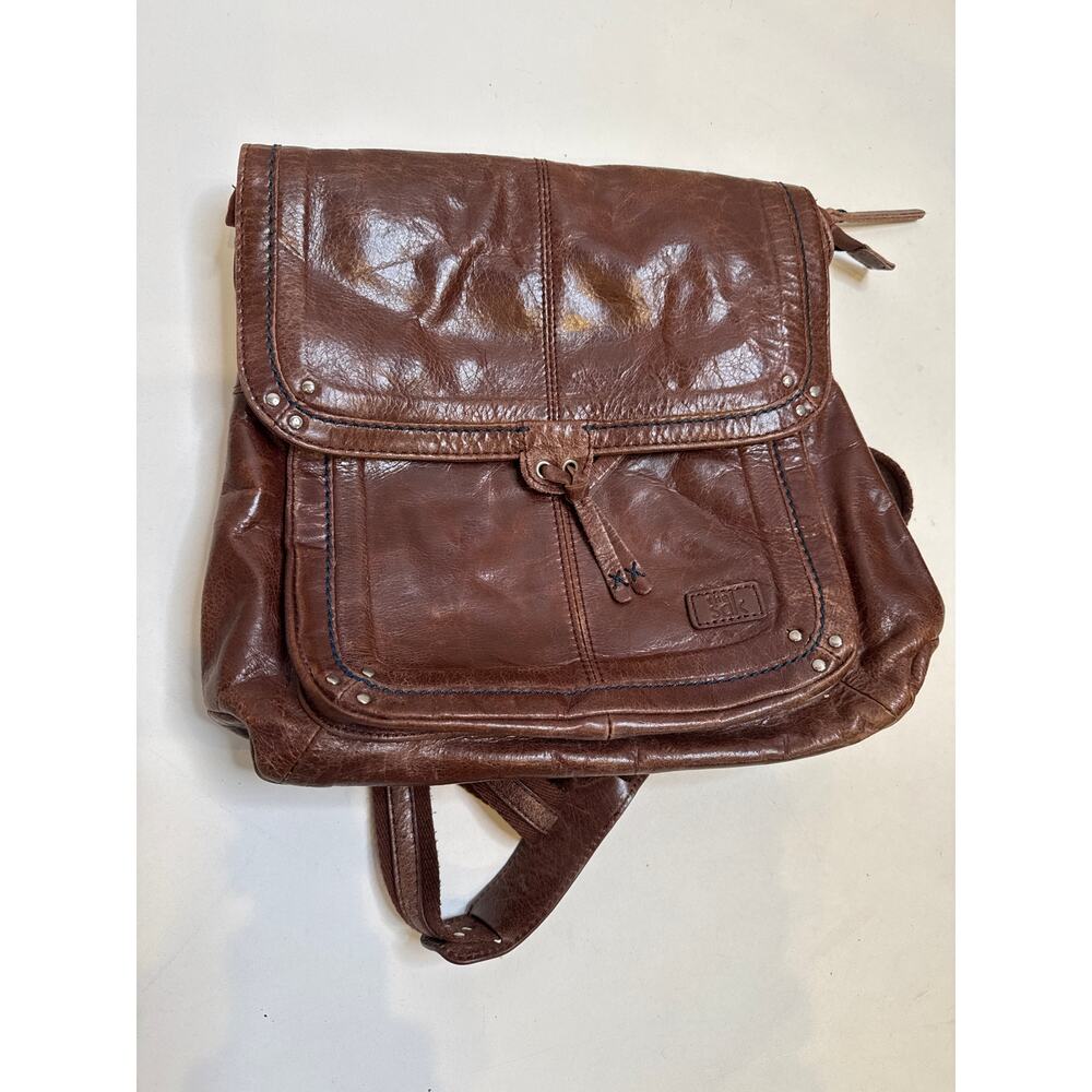 The Sak Brown Convertible Snap Backpack Crossbody Bag Purse Leather OS Pockets